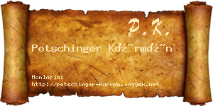 Petschinger Kármán névjegykártya